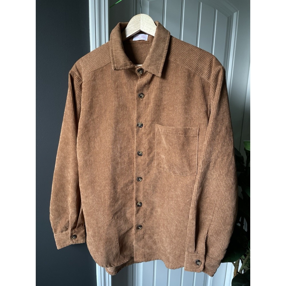 Pink Lily Corduroy Shacket Jacket Caramel Brown Button Up Pocket Women's Small
